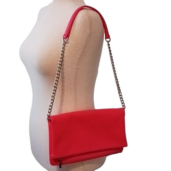 Express Coral Fold Over Purse with Silver Chain‎ Strap/Hardware - Picture 2 of 12